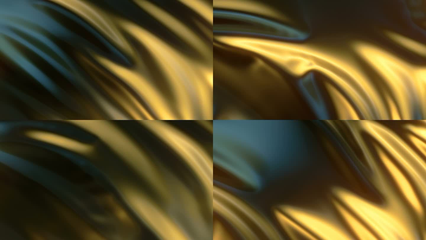 闪亮的金色波浪布美丽背景的豪华特写镜头。3d渲染数字无缝循环动画HD