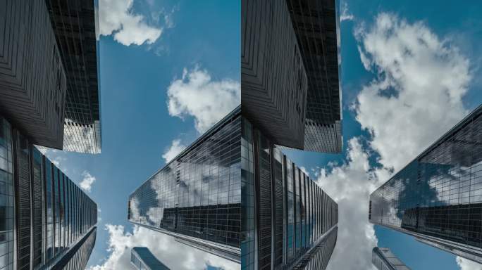 T/L：高层企业建筑、摩天大楼和天空的低角度视图