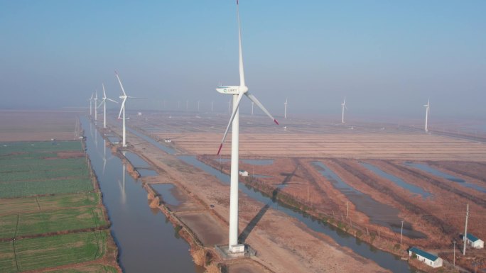 上海崇明风车风力发电4K航拍