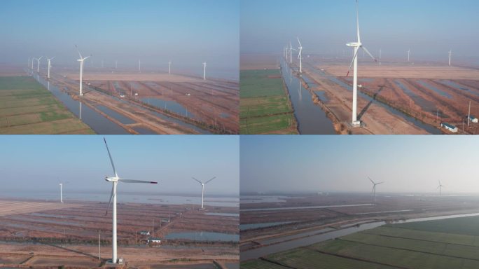 上海崇明风车风力发电4K航拍