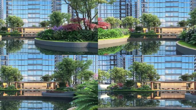 三维新中式中央花园水景会客厅