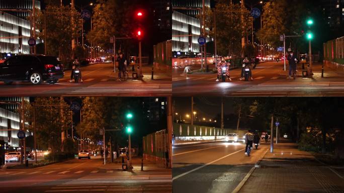 都市深夜骑自行车回家的人