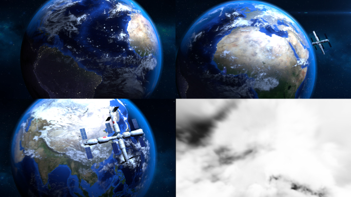 空间站地球俯冲穿过云层素材
