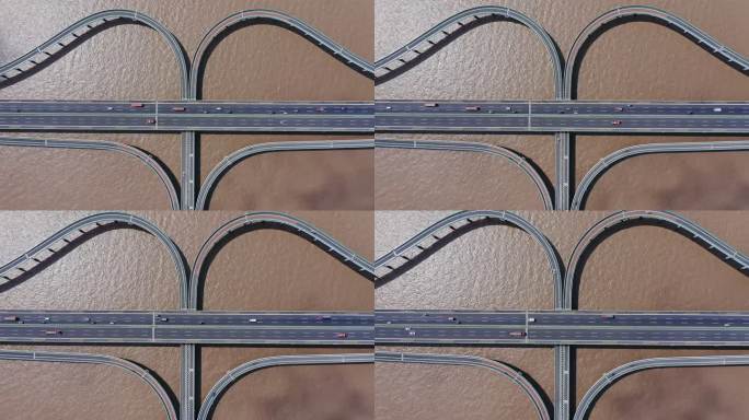 高视角杭州湾跨海大桥路面特写车流交通来往