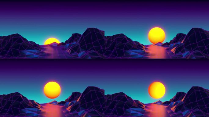 在4K分辨率下，霓虹灯在夕阳下的彩色3D抽象蒸汽背景