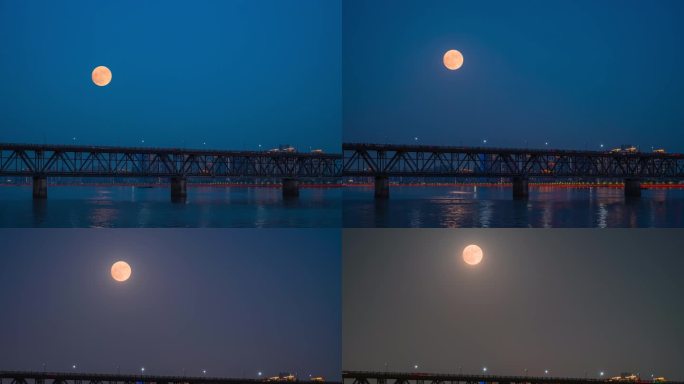 杭州钱塘江大桥满月升起延时