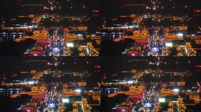 西安大唐不夜城夜景航拍4K大唐步行街夜景