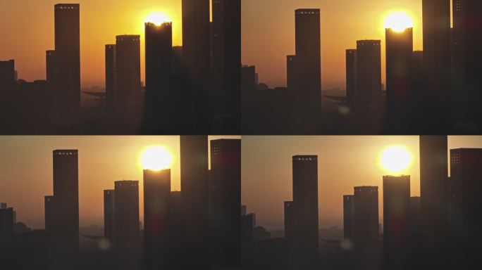 南宁五象新区高楼群日出4K长焦航拍