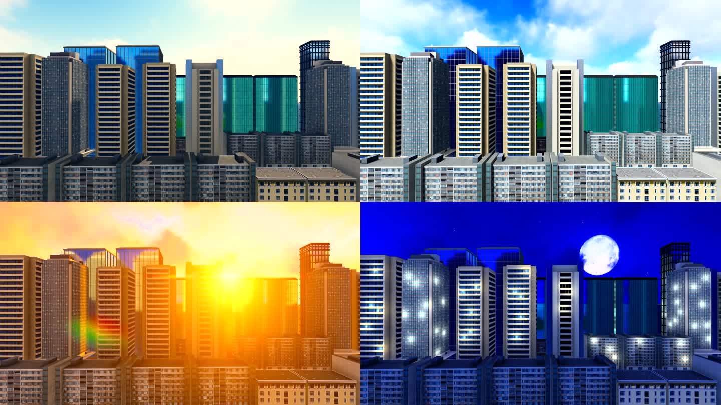 城市日出高楼建筑延时动画