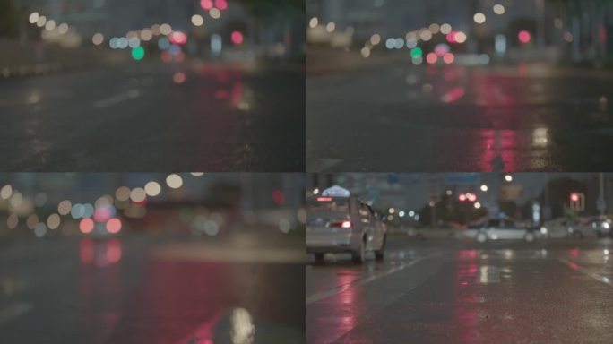 都市夜景 霓虹灯光 雨后湿滑路面