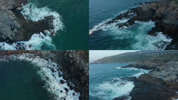 海浪冲击岩石 航拍4k平潭岛屿