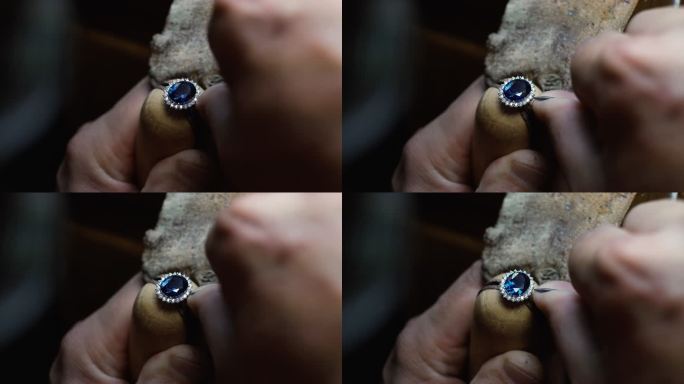 手工珠宝制作工艺。珠宝商制作和清洁珠宝。用火使金变硬。研磨和抛光金戒指。