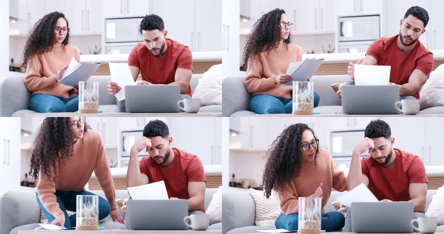 一对夫妇在家使用笔记本电脑检查财务状况的4k视频片段