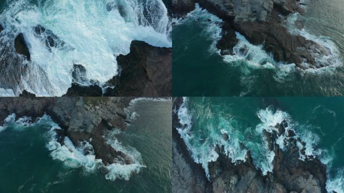 海浪冲击岩石 航拍4k平潭岛