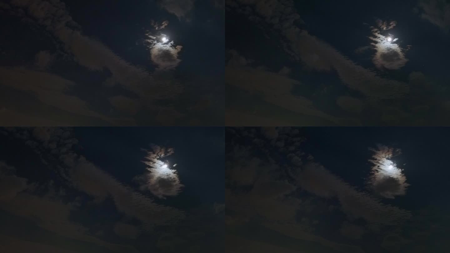 夜晚天空云层缓慢移动 明月当空照 月亮云