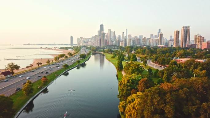 芝加哥湖鸟瞰图氧吧空气清新环保