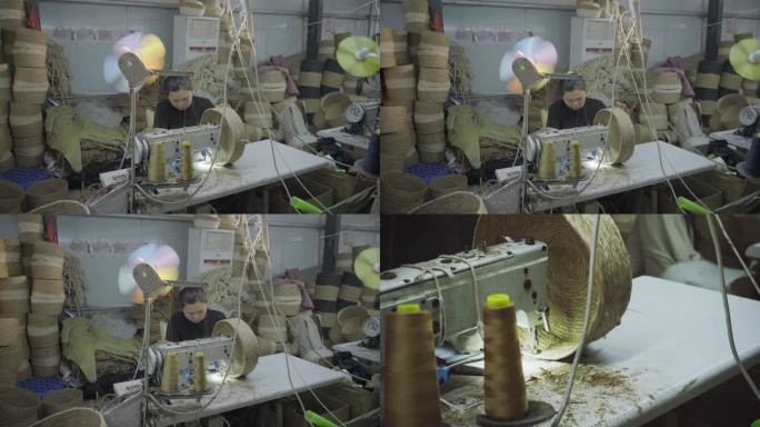 4K工人将蒲绳加工成筐子实拍视频