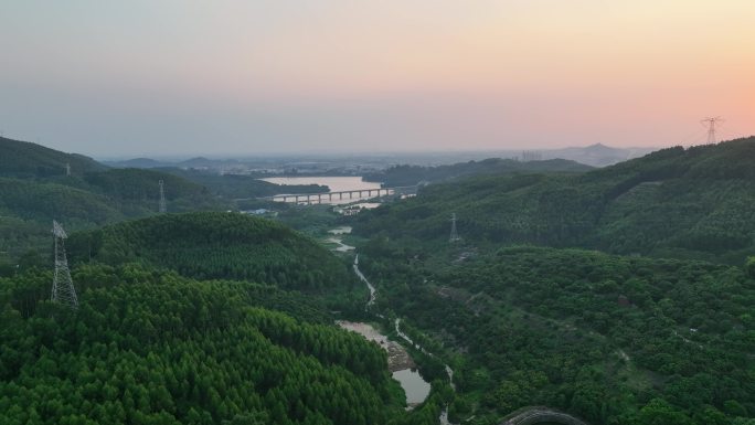 惠州博罗乡村航拍夕阳河流湖泊