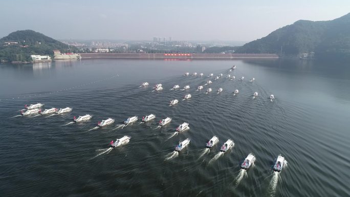 河南信阳南湾湖开渔节百舸争流丰收节航拍