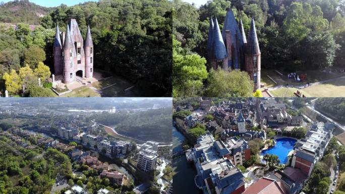 广州花都九龙湖小镇航拍（欧式小镇）