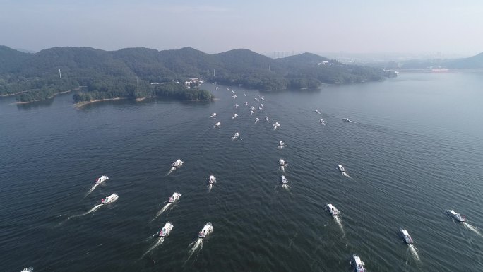 河南信阳南湾湖开渔节百舸争流丰收节航拍