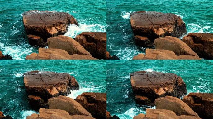 海浪拍打下的岩石