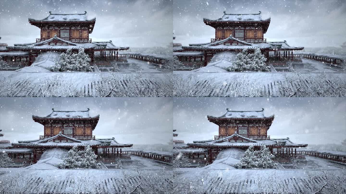 古代建筑雪景 宫廷雪景 下雪