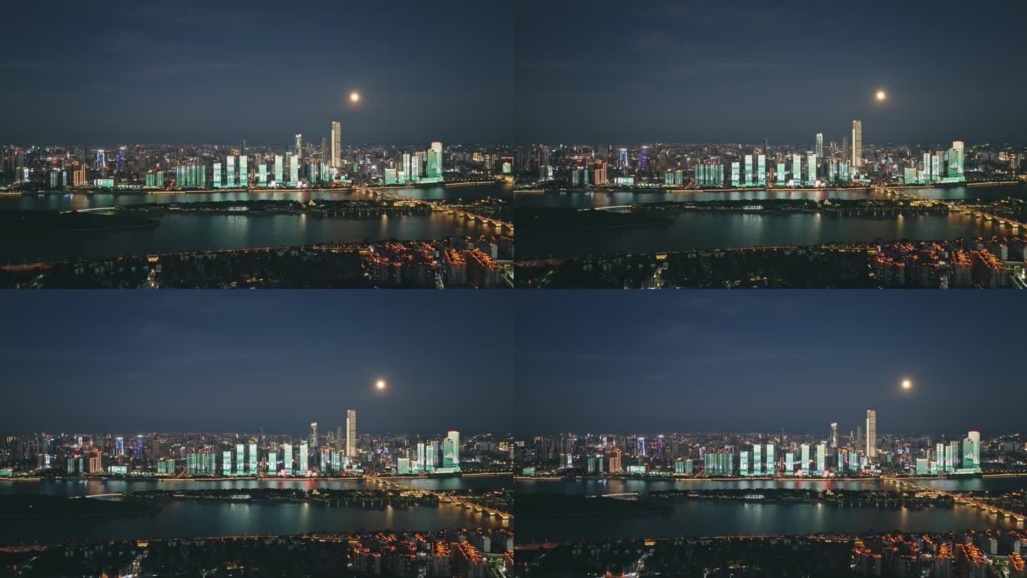 长沙夜景月亮航拍