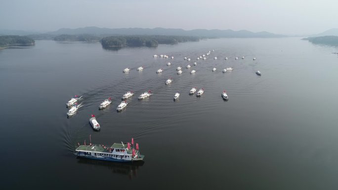 河南信阳南湾湖开渔节百舸争流丰收节航拍