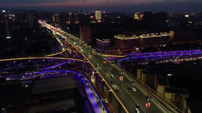 航拍夜景新疆乌鲁木齐克南高架三