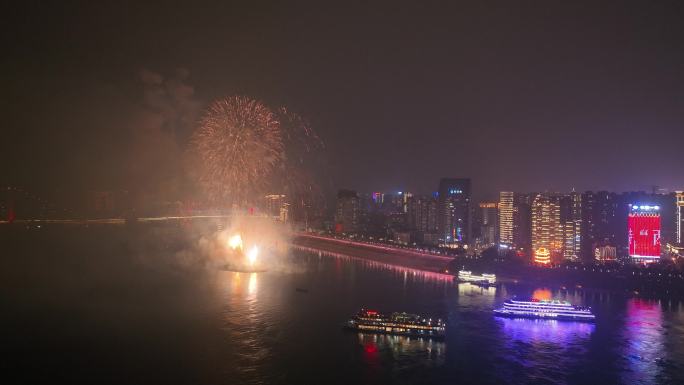 宜昌城市夜景烟花4k