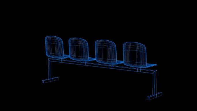 蓝色全息科技线框公共长凳公共椅素材带通道