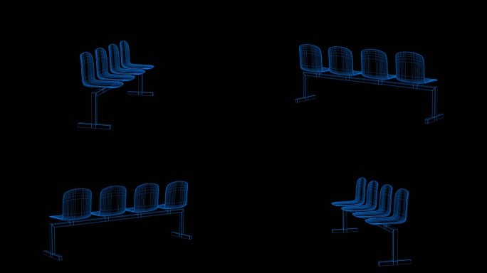 蓝色全息科技线框公共长凳公共椅素材带通道
