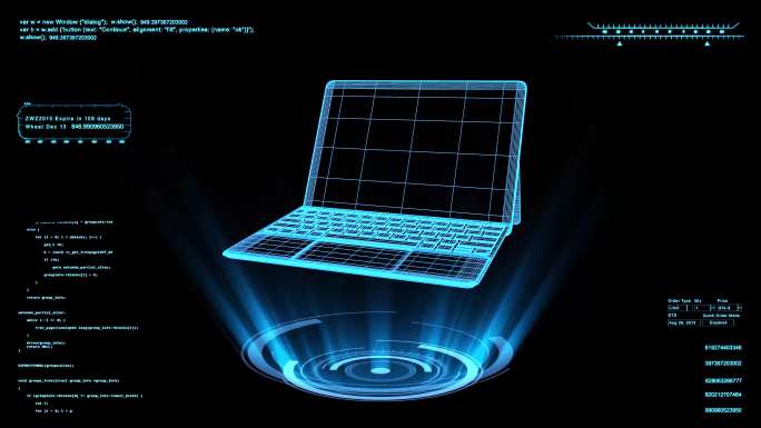 蓝色全息线框科技平板电脑HUD素材带通道