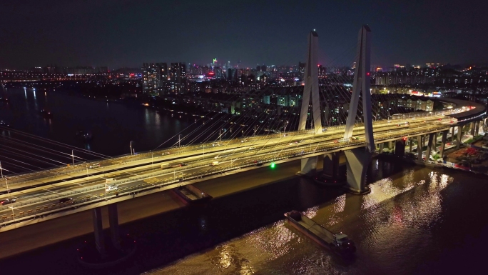4K航拍广州洛溪大桥夜景合集
