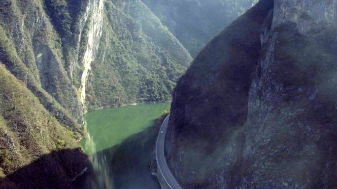 长江 三峡 河流 航拍 公路 峡谷