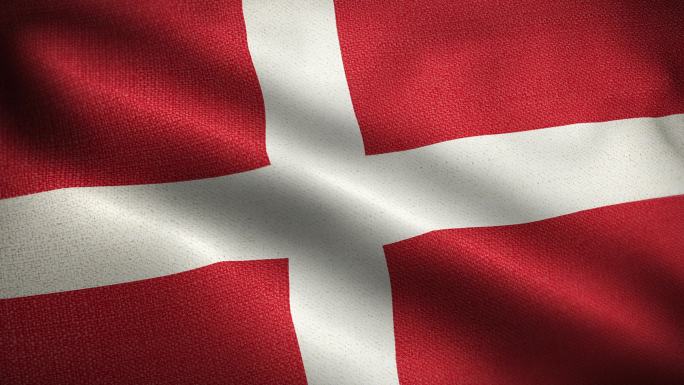 丹麦国旗动画库存视频-丹麦国旗在循环和纹理3d渲染背景中挥舞-高度详细的织物图案和可循环-丹麦国旗