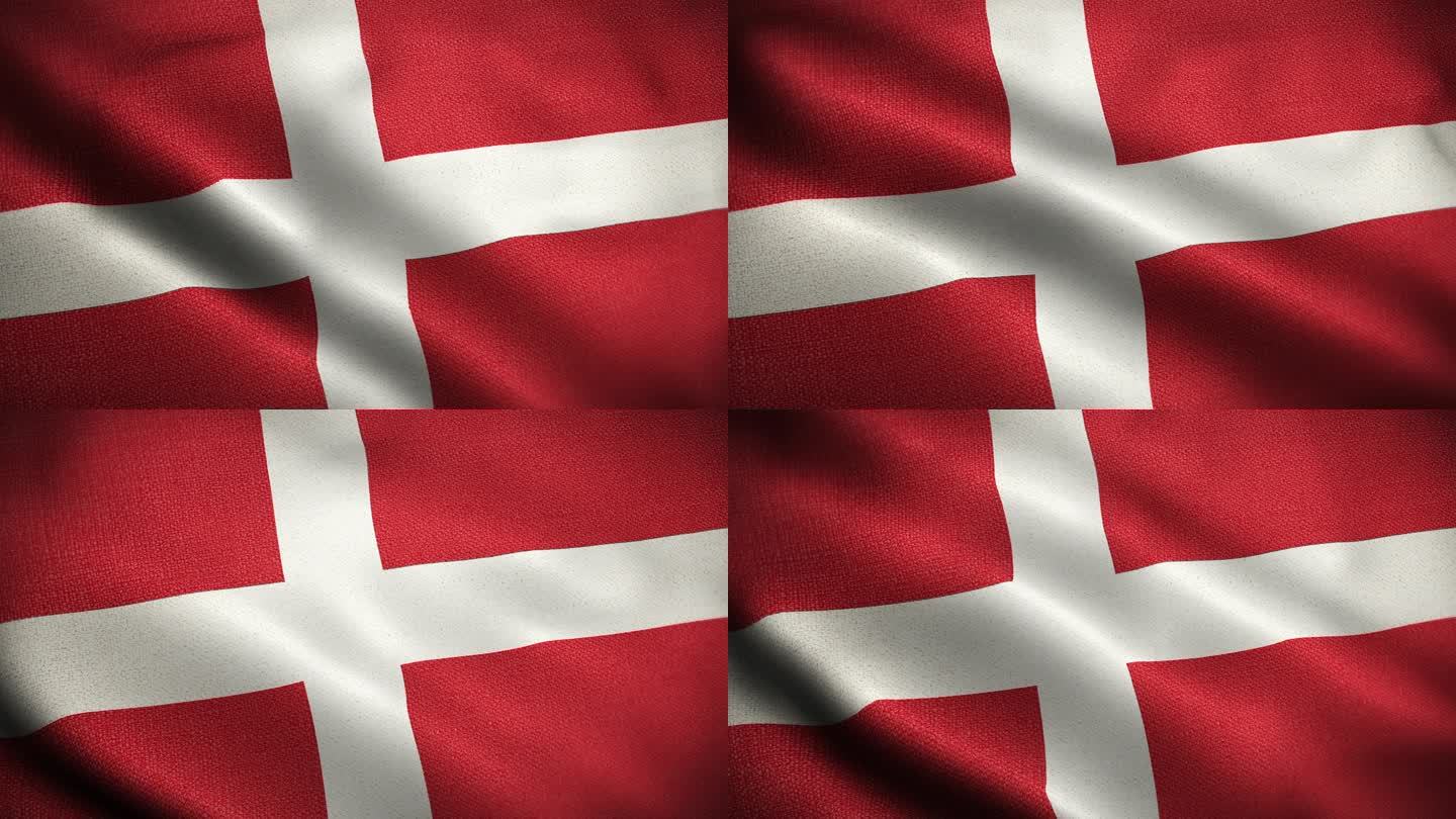丹麦国旗动画库存视频-丹麦国旗在循环和纹理3d渲染背景中挥舞-高度详细的织物图案和可循环-丹麦国旗