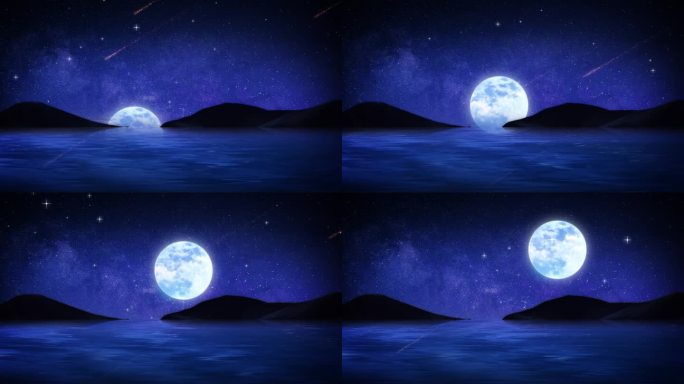 月 月亮 海月 海上 夜空的星 海面夜晚