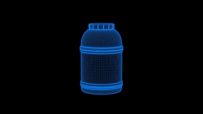 4K蓝色全息科技线框油桶汽油桶素材带通道