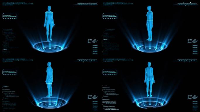 4K蓝色科技全息人体线框带通道