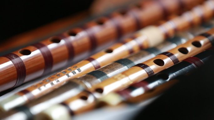 中国传统民间乐器竹笛横笛笛子笛萧特写实拍