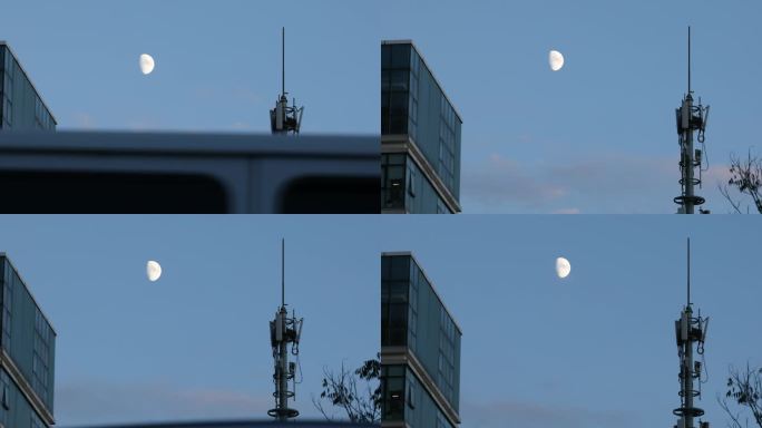 4K实拍月亮升起城市的月光