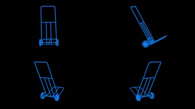 4K蓝色全息科技线框推车叉车素材带通道
