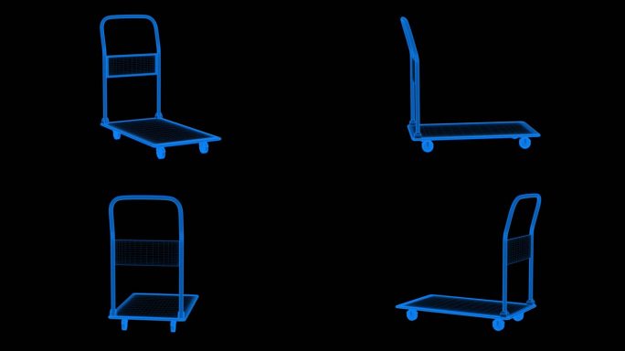 4K蓝色全息科技线框推车叉车素材带通道
