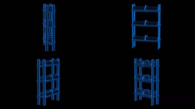 4K蓝色全息科技线框货架木架素材带通道