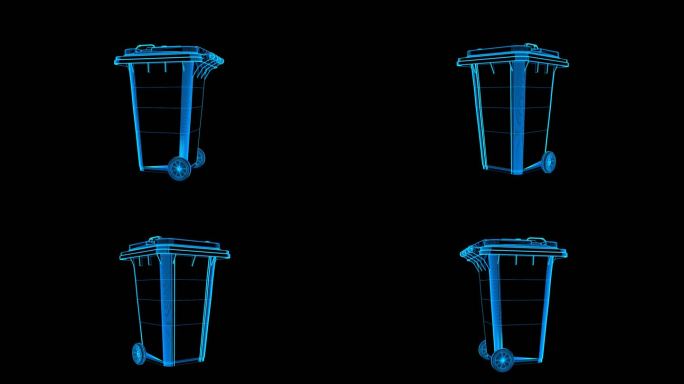 全息科技蓝色线框垃圾桶动画带通道