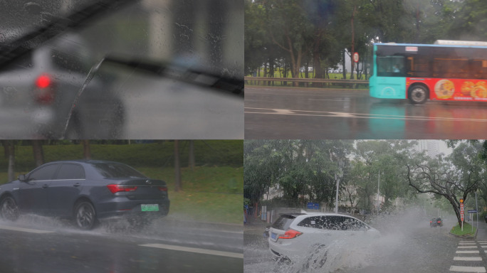 下雨天 城市 开车_4K实拍