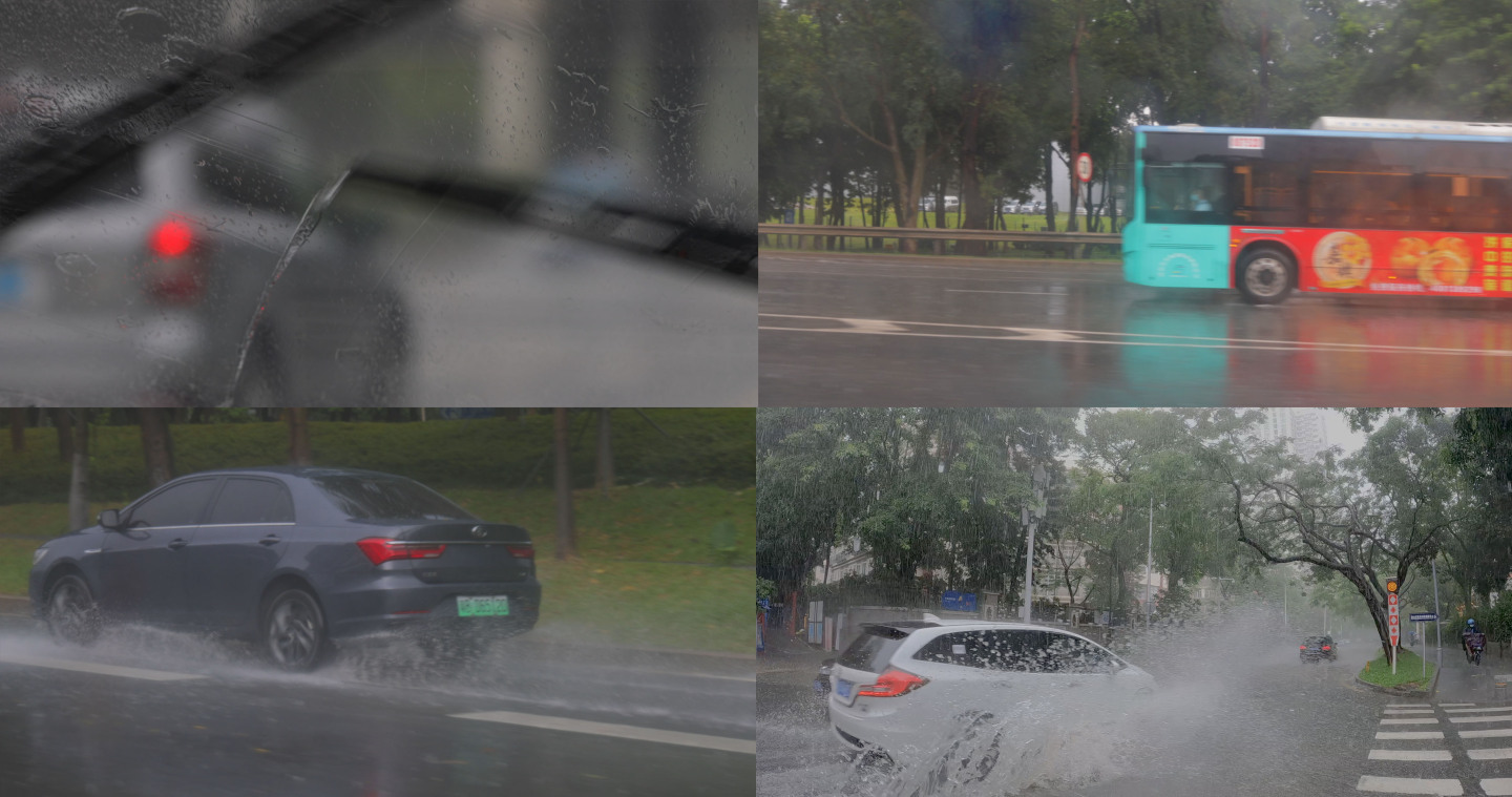 下雨天 城市 开车_4K实拍