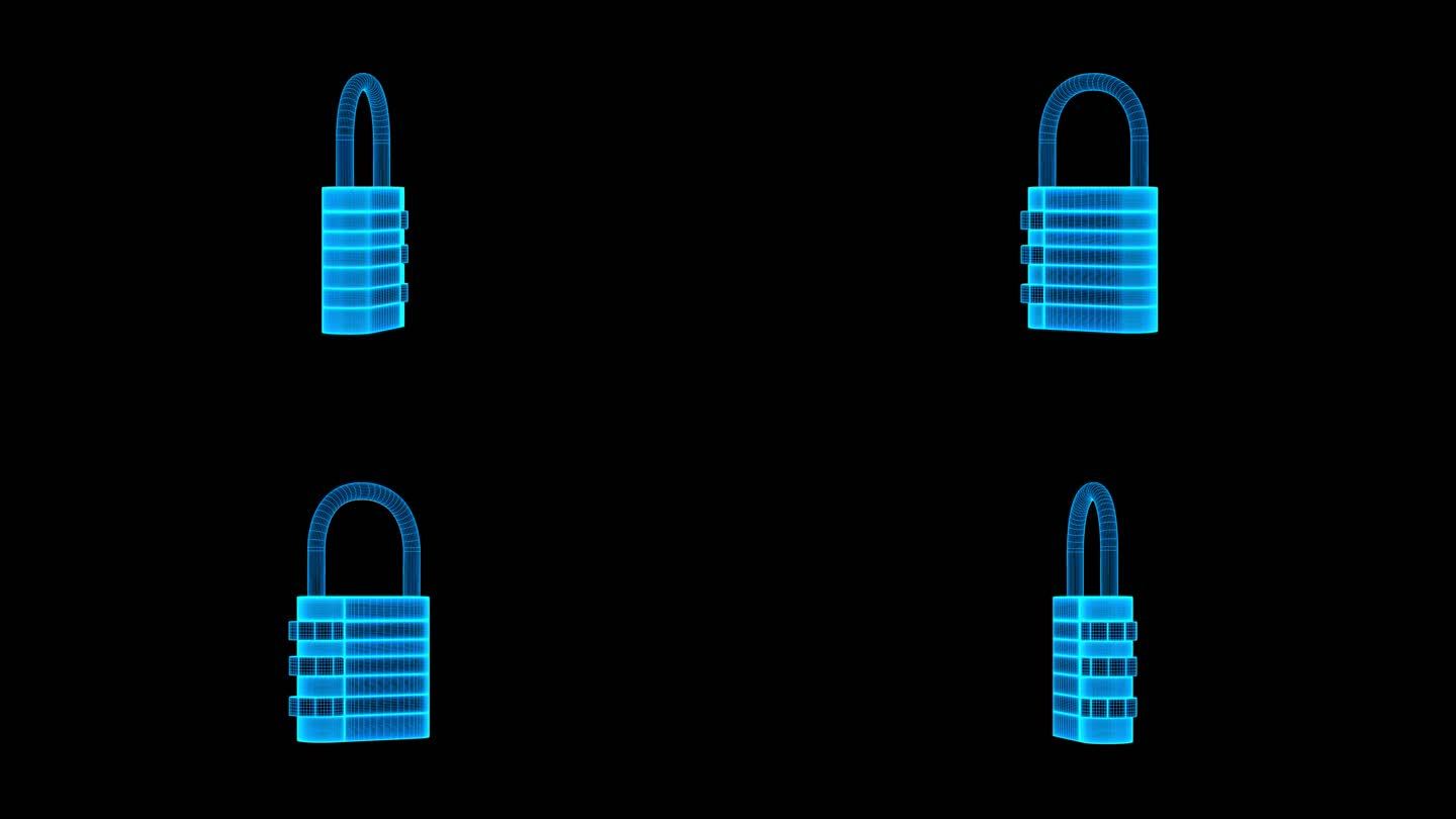 全息科技蓝色线框密码锁动画带通道